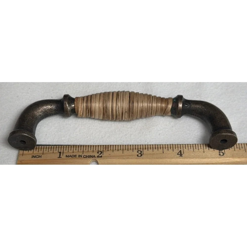 5 Brass Cabinet Drawer Pulls With Woven Rattan Handles 5.5